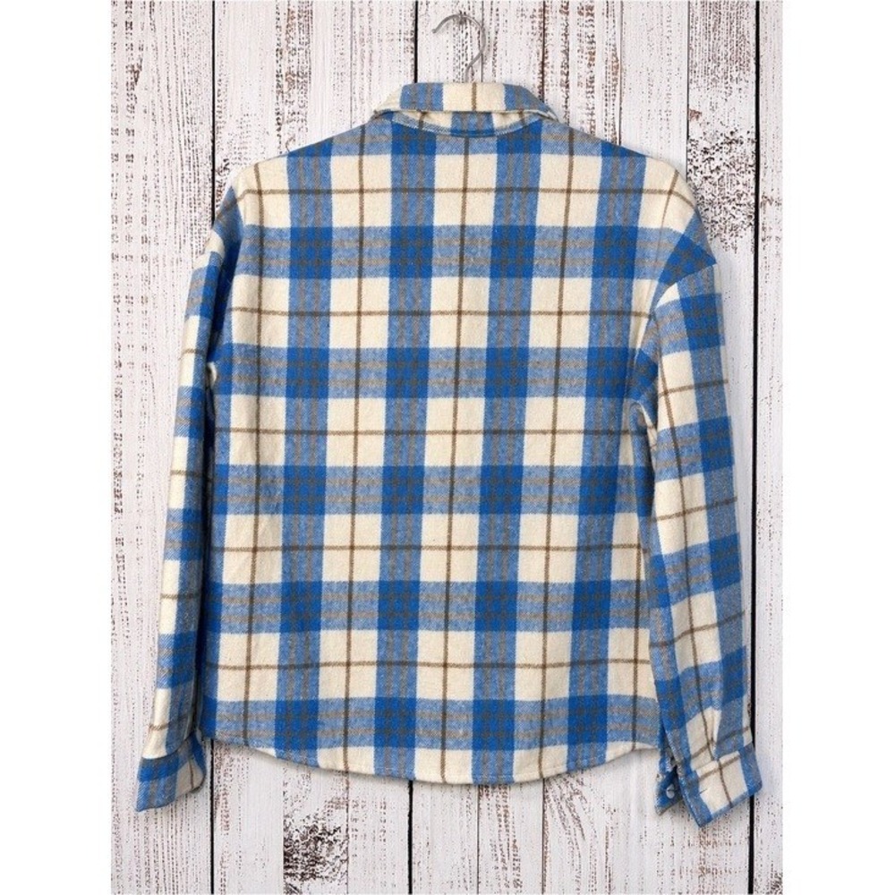 SHEIN Kids Blue Plaid Flannel Button Up Shirt Size 14/16 Youth - Picture 4 of 9
